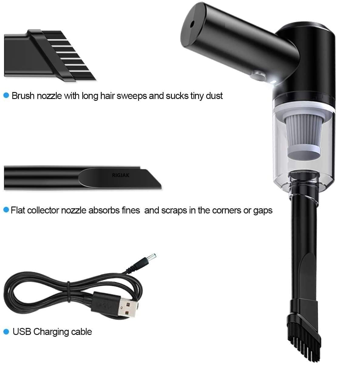 2 in 1 Car Vacuum Cleaner - 120W High-Power Handheld Wireless With Dust Collection/Lighting, Home and Car Dual-Use, Portable USB Rechargeable, Black