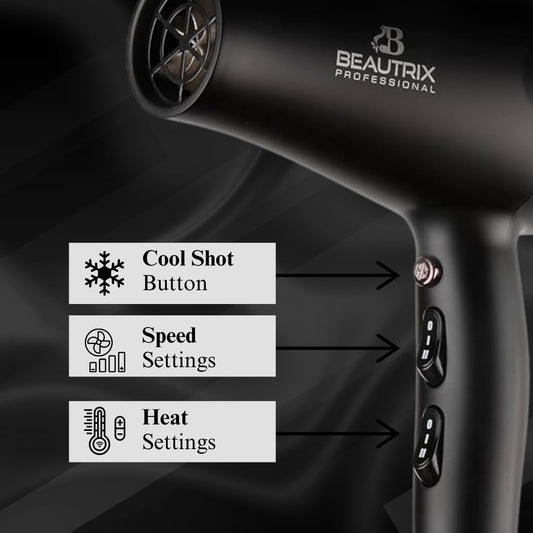 Hair Dryer, 2200W, 3 Heat and Speed Settings, Black with Rose Gold Accent
