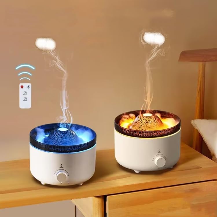 Aroma Diffuer with Volcano Flame Remote Control Aromatherapy Air Humidifier Essential Oil Diffuser