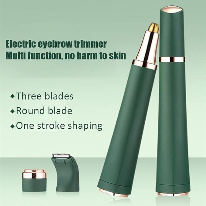 Eyebrow Trimmer for Women, 3 in 1 Rechargeable hair removal trimmer for women with Replaceable Heads, upper lip hair remover for women Eyebrow Razor face trimmer with Indicator Lights (Green)