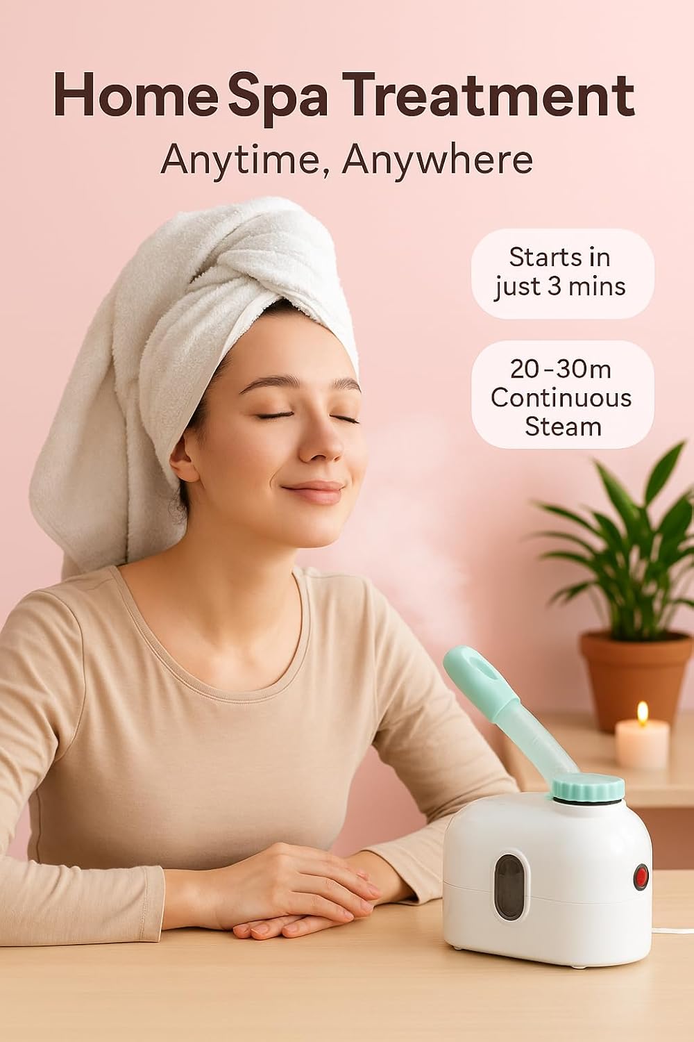 Facial Steamer for Women – Herbal Steam & Essential Oil Diffuser | Deep Pore Cleanser, Skin Glow & Spa Hydration Machine for Home Use