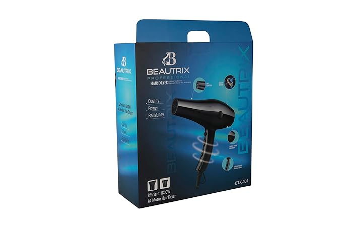 Hair Dryer, 1800W AC Motor, 2 Speed Settings, Black