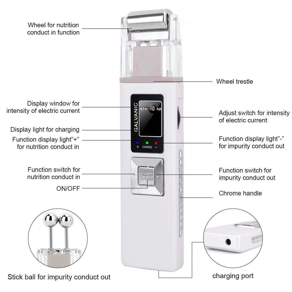 Portable Galvanic Microcurrent Skin Firming Machine, Anti-aging Face Lift Massager Home Use Beauty Salon Device
