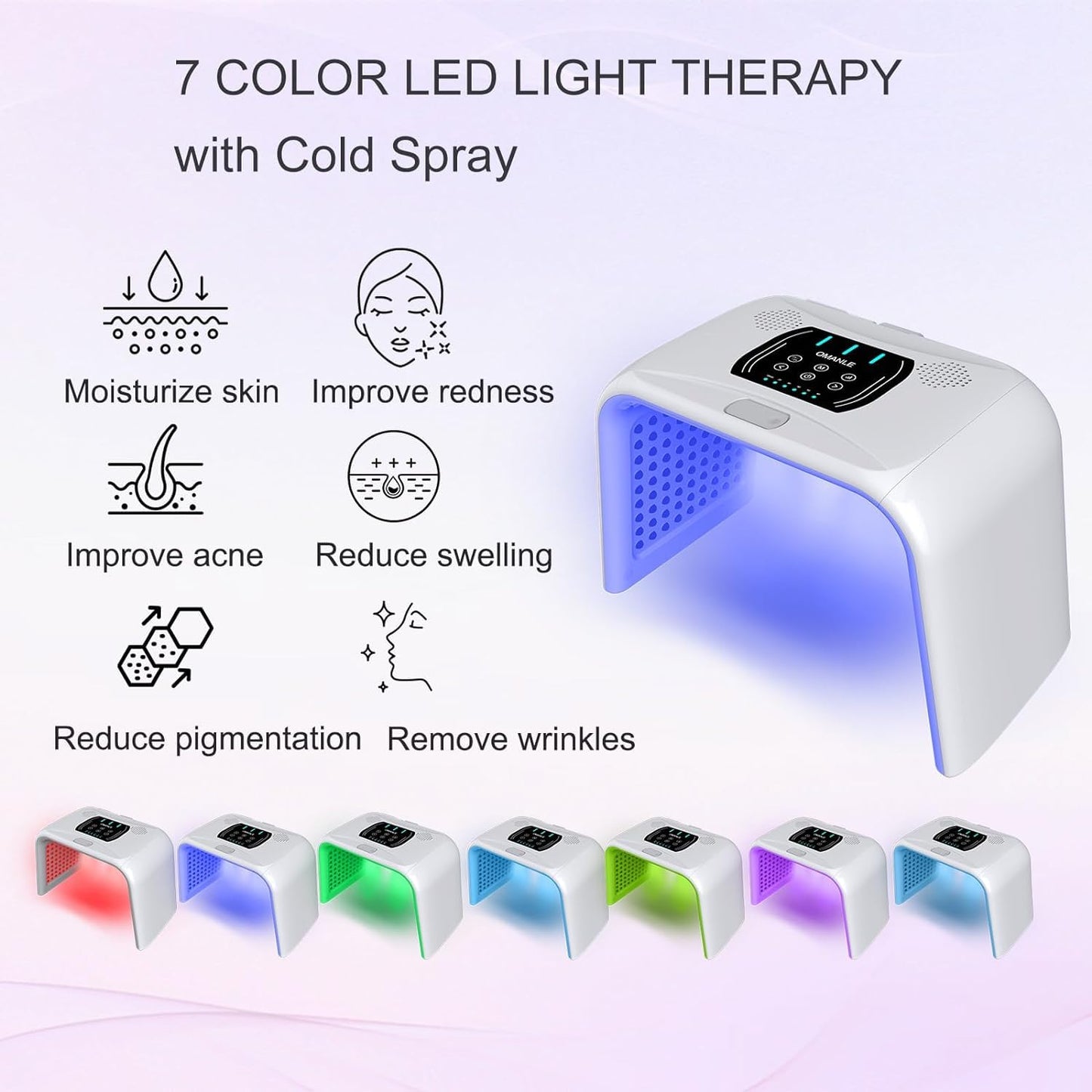 Omega Light PDT Photon Therapy Device | 7 Color LED Skin Care Tool for Wrinkle Removal, Skin Rejuvenation, and Spa-Grade Beauty - Skin-Friendly & Professiona (With Mist)