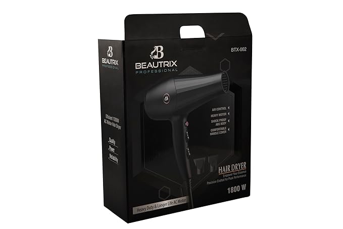 Hair Dryer, 1800W AC Motor, 2 Speed and 3 Heat Settings, Black