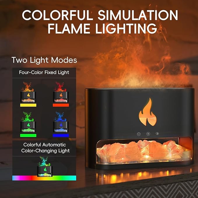 Aroma Diffuser Flame Essential Oil : Ultimate Aromatherapy Aid with Realistic Flame Effect, Silent Operation (Black or White Color May Vary)