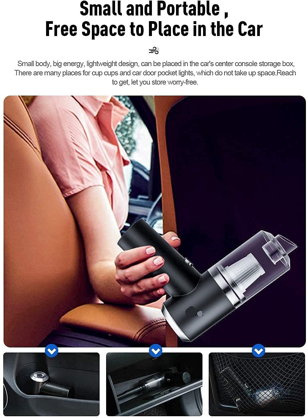 2 in 1 Car Vacuum Cleaner - 120W High-Power Handheld Wireless With Dust Collection/Lighting, Home and Car Dual-Use, Portable USB Rechargeable, Black