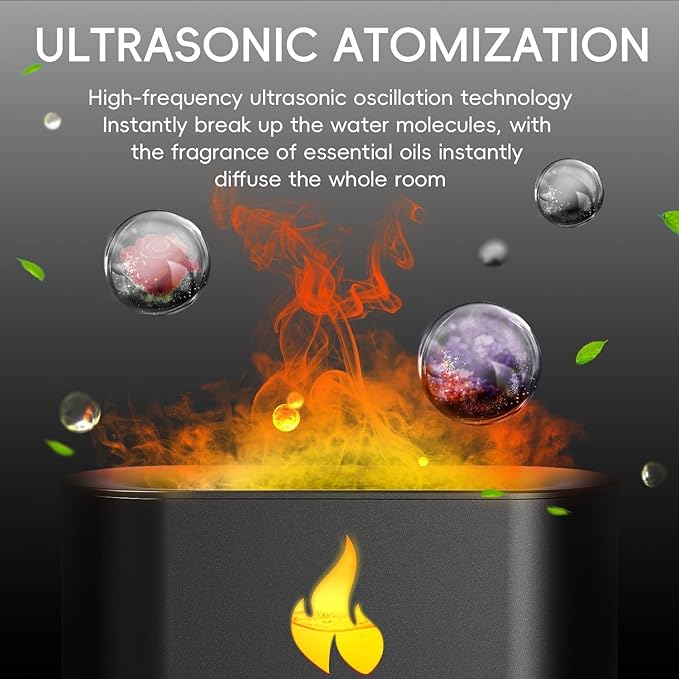 Aroma Diffuser Flame Essential Oil : Ultimate Aromatherapy Aid with Realistic Flame Effect, Silent Operation (Black or White Color May Vary)