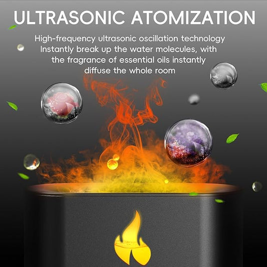 Aroma Diffuser Flame Essential Oil : Ultimate Aromatherapy Aid with Realistic Flame Effect, Silent Operation (Black or White Color May Vary)
