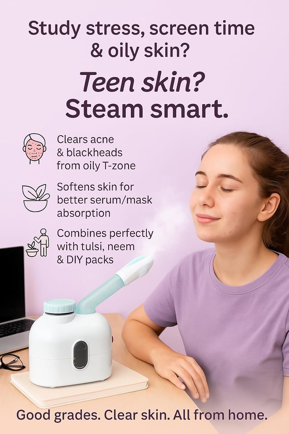 Facial Steamer for Women – Herbal Steam & Essential Oil Diffuser | Deep Pore Cleanser, Skin Glow & Spa Hydration Machine for Home Use