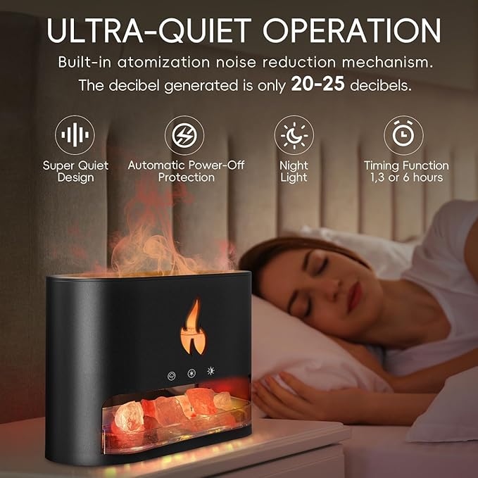 Aroma Diffuser Flame Essential Oil : Ultimate Aromatherapy Aid with Realistic Flame Effect, Silent Operation (Black or White Color May Vary)