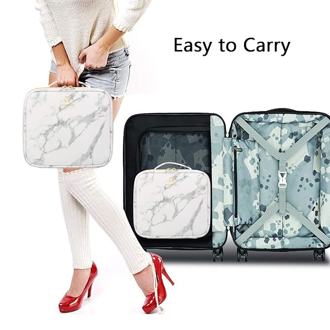 Makeup Case Travel Makeup Bag Makeup Train Case Cosmetic Bag Toiletry Makeup Brushes Organizer Portable Travel Bag Artist Storage Bag with Adjustable Dividers (Marble Pattern)