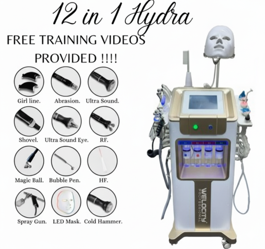 Velocity 12-in-1 HydraFacial Machine attachments and training video information