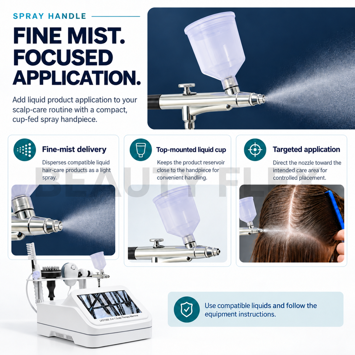 Spray handle with liquid cup for fine-mist application