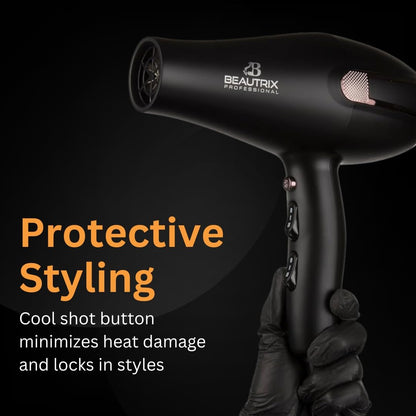 Hair Dryer, 2200W, 3 Heat and Speed Settings, Black with Rose Gold Accent