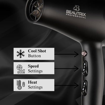 Hair Dryer, 2200W, 3 Heat and Speed Settings, Black with Rose Gold Accent