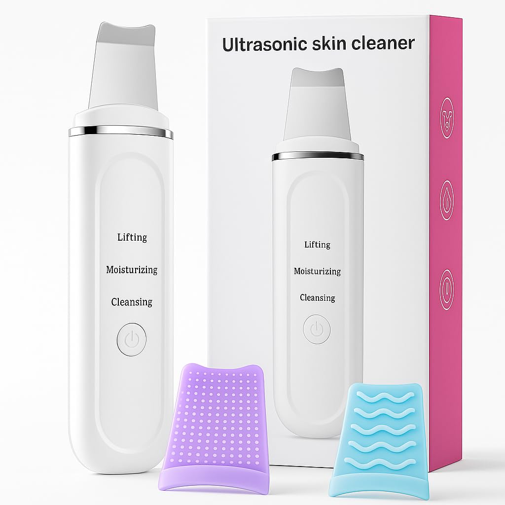Ultrasonic Facial Skin Scrubber for Wet Skin, Blackheads Remover and Facial Pores Cleaner, Facial Scrubber Spatula, for Facial Deep Cleansing (Standard)