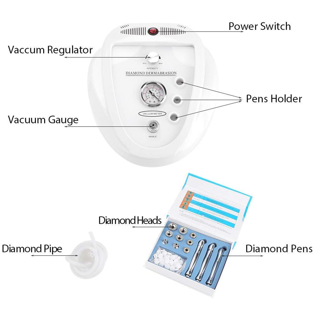 Diamond Dermabrasion Machine, Vacuum Suction Facial System with Intensity Control, White