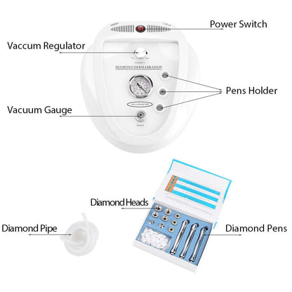 Diamond Dermabrasion Machine, Vacuum Suction Facial System with Intensity Control, White