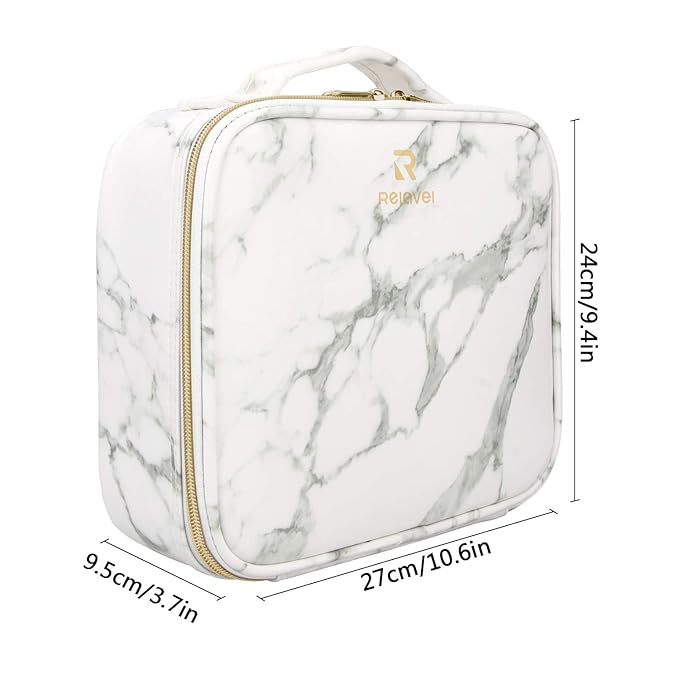 Makeup Case Travel Makeup Bag Makeup Train Case Cosmetic Bag Toiletry Makeup Brushes Organizer Portable Travel Bag Artist Storage Bag with Adjustable Dividers (Marble Pattern)