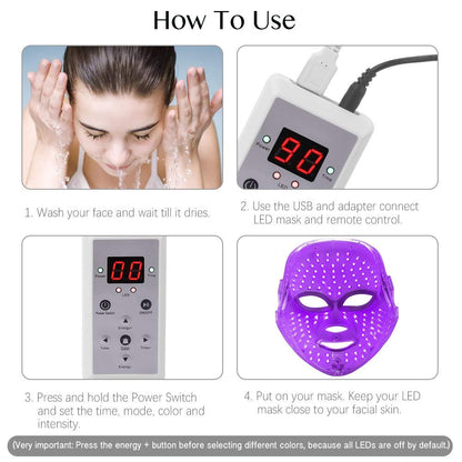 Led Face Mask Light Therapy, 7 Led Light Therapy Facial Skin Care Mask, Blue & Red Light for Acne Photon Mask, Korea PDT Technology for Acne Reduction