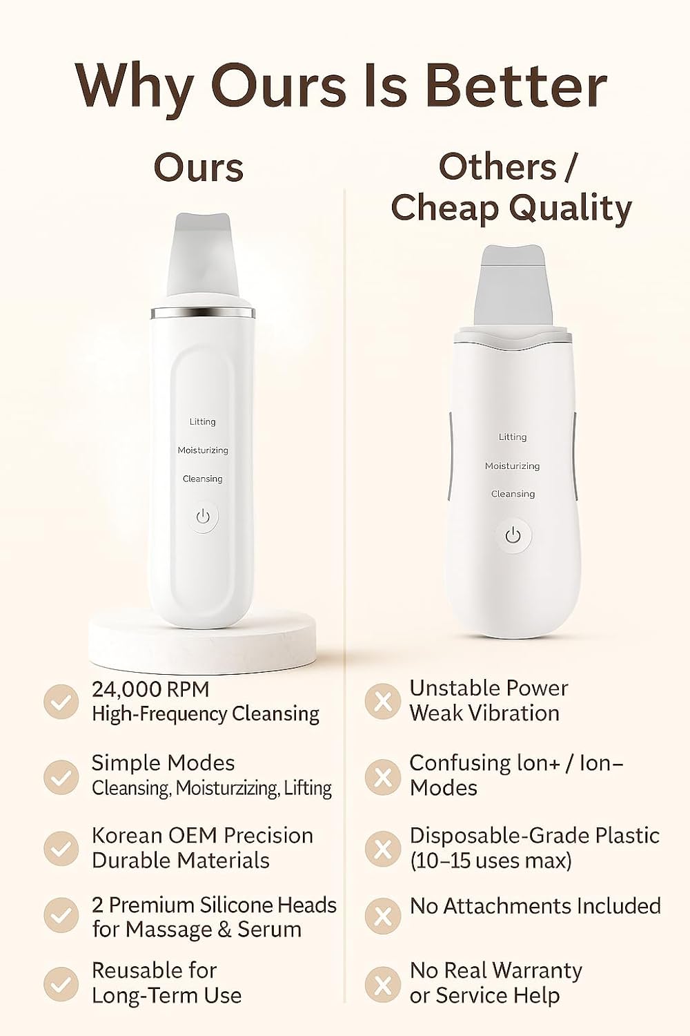 Ultrasonic Facial Skin Scrubber for Wet Skin, Blackheads Remover and Facial Pores Cleaner, Facial Scrubber Spatula, for Facial Deep Cleansing (Standard)