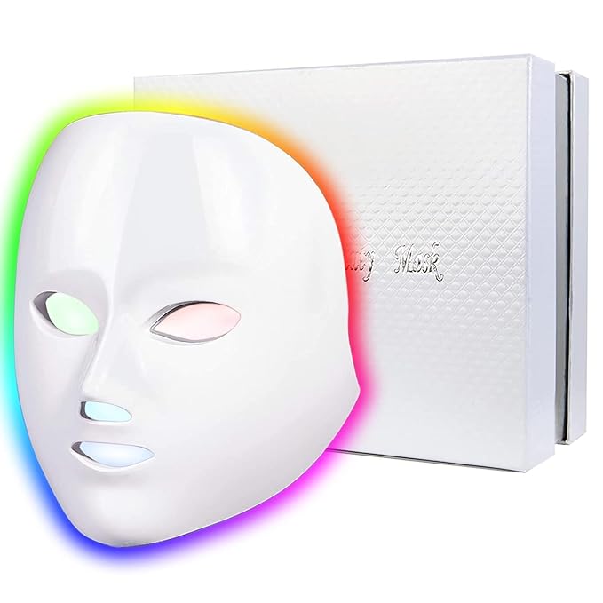 Led Face Mask Light Therapy, 7 Led Light Therapy Facial Skin Care Mask, Blue & Red Light for Acne Photon Mask, Korea PDT Technology for Acne Reduction