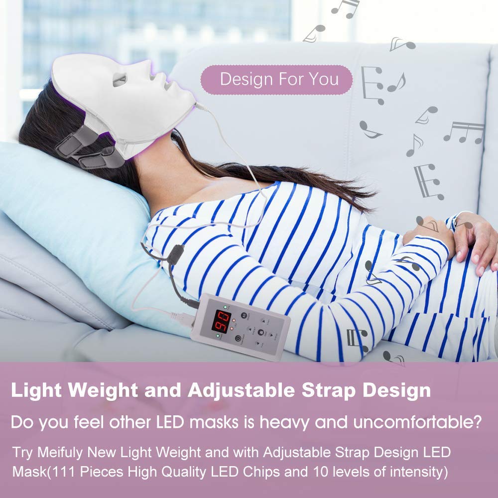 Led Face Mask Light Therapy, 7 Led Light Therapy Facial Skin Care Mask, Blue & Red Light for Acne Photon Mask, Korea PDT Technology for Acne Reduction