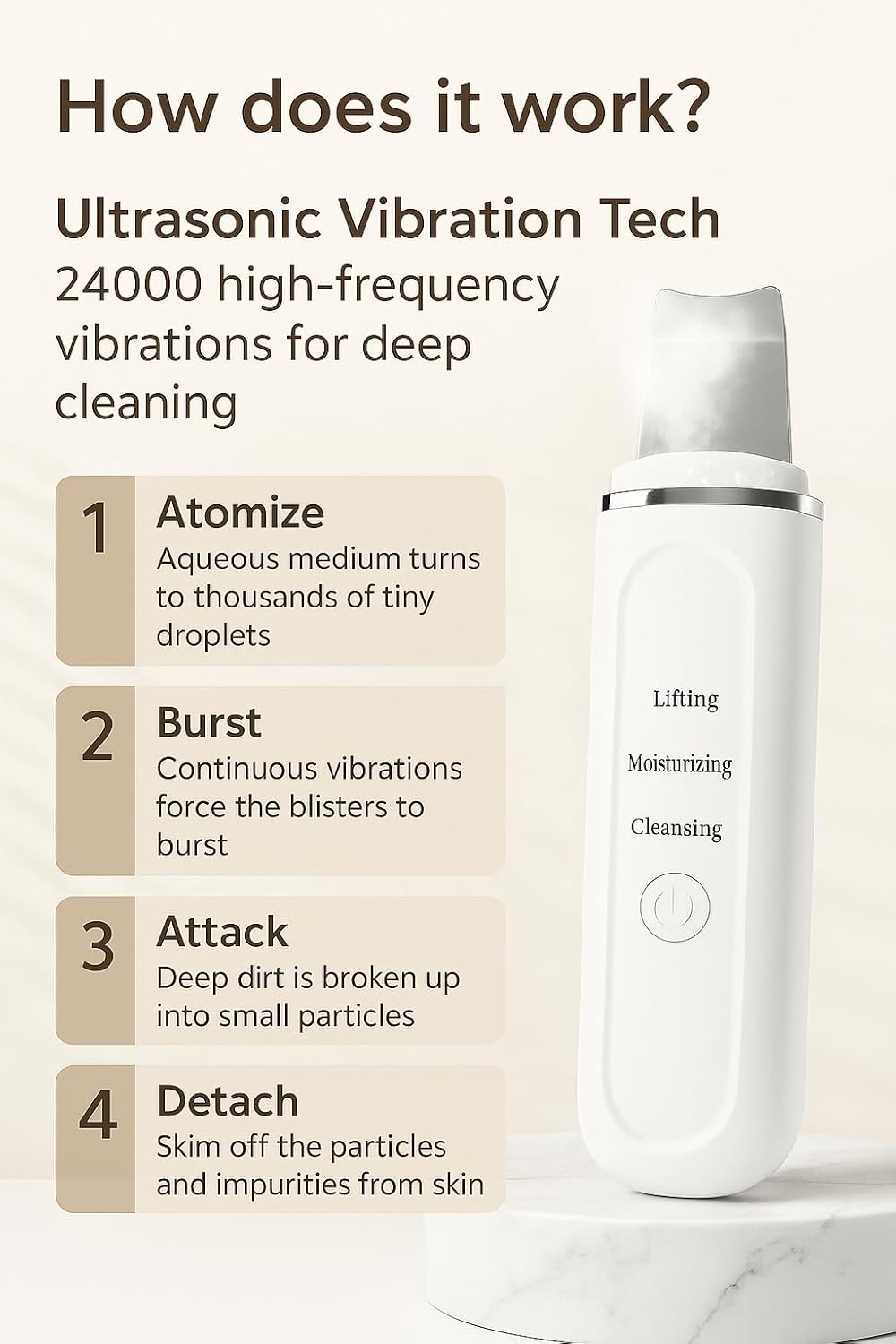 Ultrasonic Facial Skin Scrubber for Wet Skin, Blackheads Remover and Facial Pores Cleaner, Facial Scrubber Spatula, for Facial Deep Cleansing (Standard)