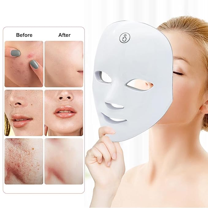 LED Light Therapy Face Mask, 7 Colour PDT Technology, Wireless Design, Red & Blue Light for Acne Treatment