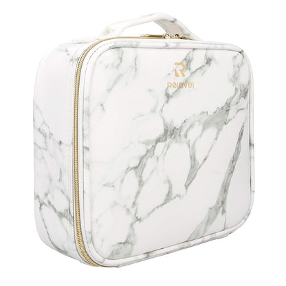 Makeup Case Travel Makeup Bag Makeup Train Case Cosmetic Bag Toiletry Makeup Brushes Organizer Portable Travel Bag Artist Storage Bag with Adjustable Dividers (Marble Pattern)