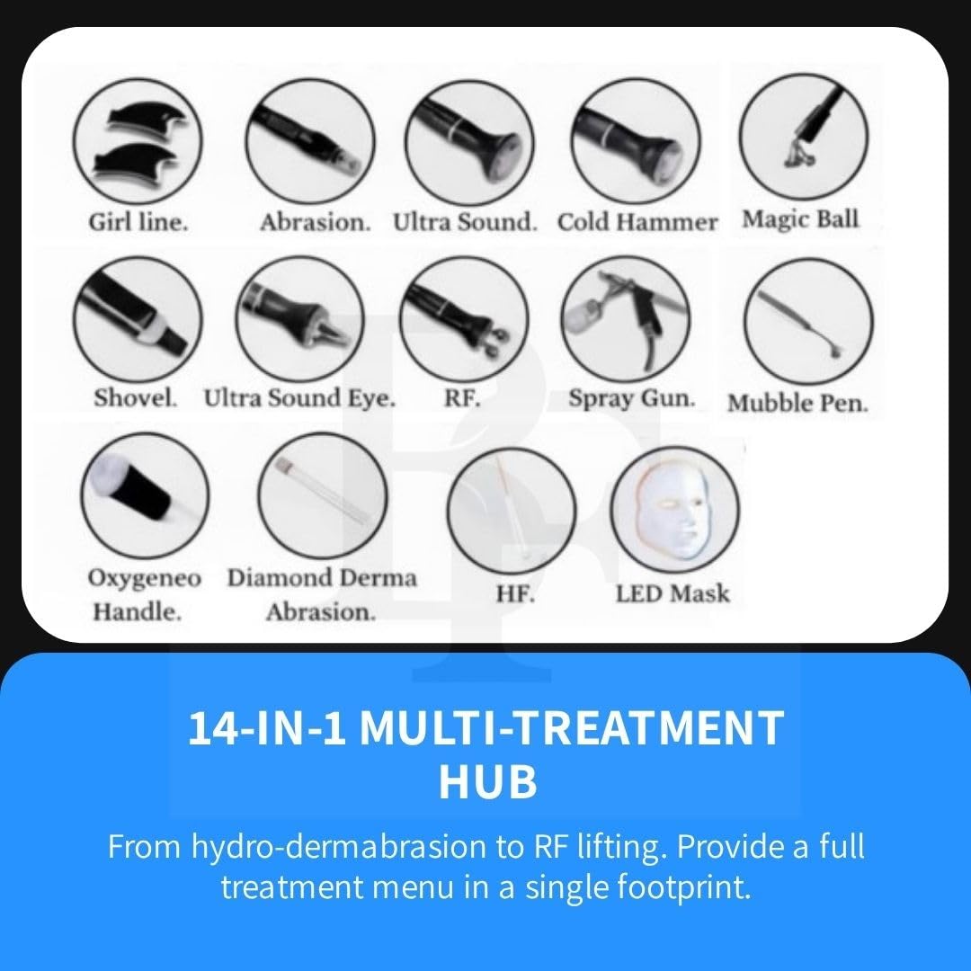 14-in-1 Professional HydraFacial Machine with OxyGeneo, Diamond Dermabrasion, LED Photon Mask, White & Golden, All Skin Types
