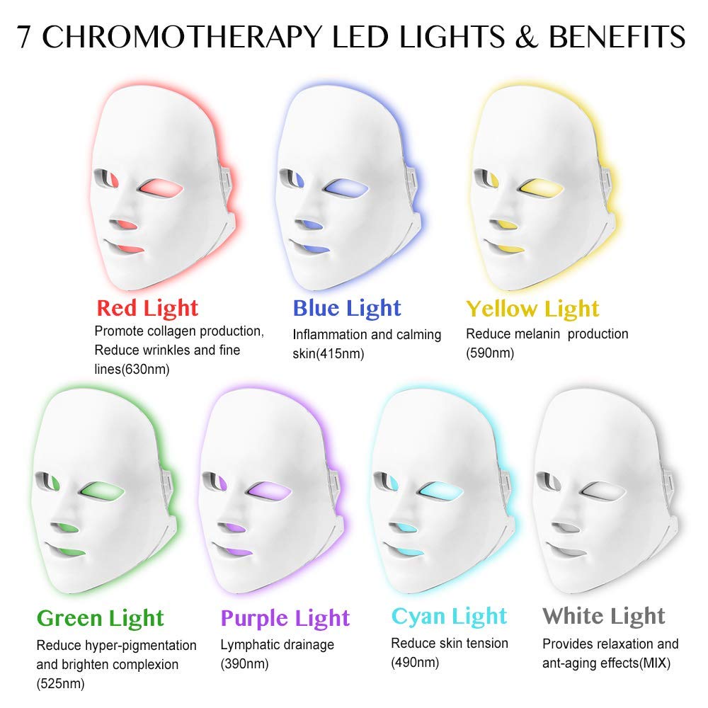 Led Face Mask Light Therapy, 7 Led Light Therapy Facial Skin Care Mask, Blue & Red Light for Acne Photon Mask, Korea PDT Technology for Acne Reduction