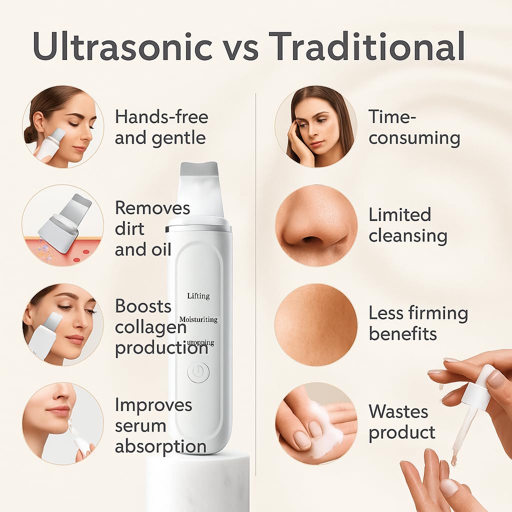 Ultrasonic Facial Skin Scrubber for Wet Skin, Blackheads Remover and Facial Pores Cleaner, Facial Scrubber Spatula, for Facial Deep Cleansing (Standard)