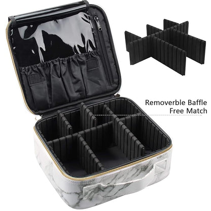 Makeup Case Travel Makeup Bag Makeup Train Case Cosmetic Bag Toiletry Makeup Brushes Organizer Portable Travel Bag Artist Storage Bag with Adjustable Dividers (Marble Pattern)