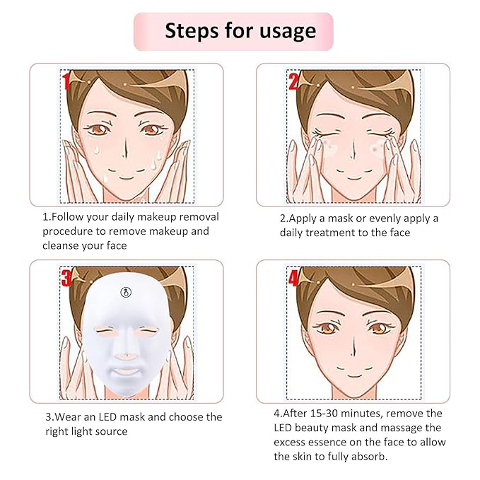 LED Light Therapy Face Mask, 7 Colour PDT Technology, Wireless Design, Red & Blue Light for Acne Treatment
