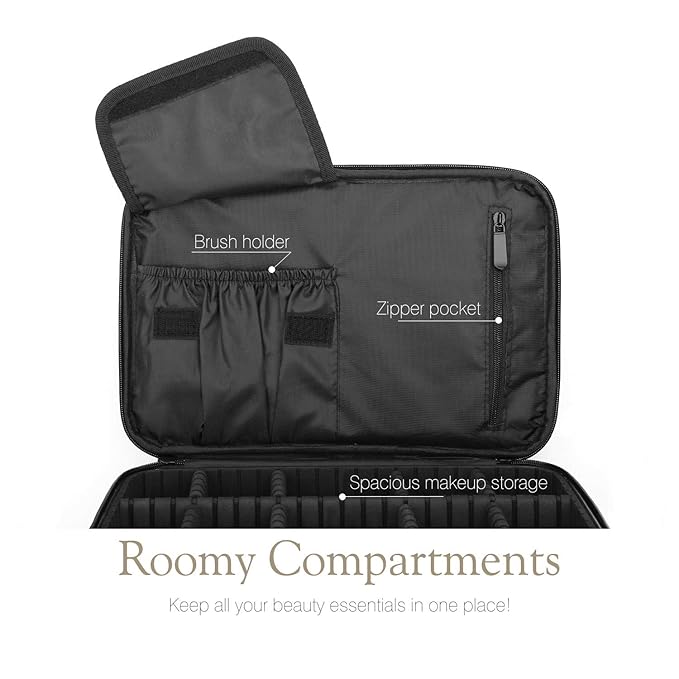 Makeup Nail Art Cosmetics Box Travel Makeup Case PU Leather Professional Cosmetic Train Cases Artist Storage Bag Make Up Tool Boxes Brushes Bags (Large Black)