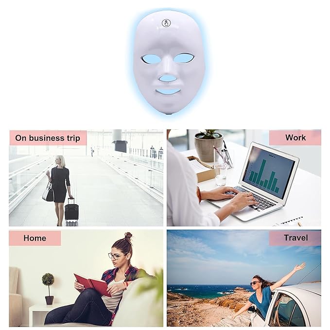 LED Light Therapy Face Mask, 7 Colour PDT Technology, Wireless Design, Red & Blue Light for Acne Treatment