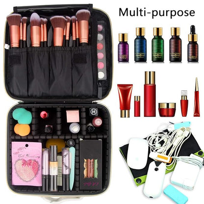 Makeup Case Travel Makeup Bag Makeup Train Case Cosmetic Bag Toiletry Makeup Brushes Organizer Portable Travel Bag Artist Storage Bag with Adjustable Dividers (Marble Pattern)