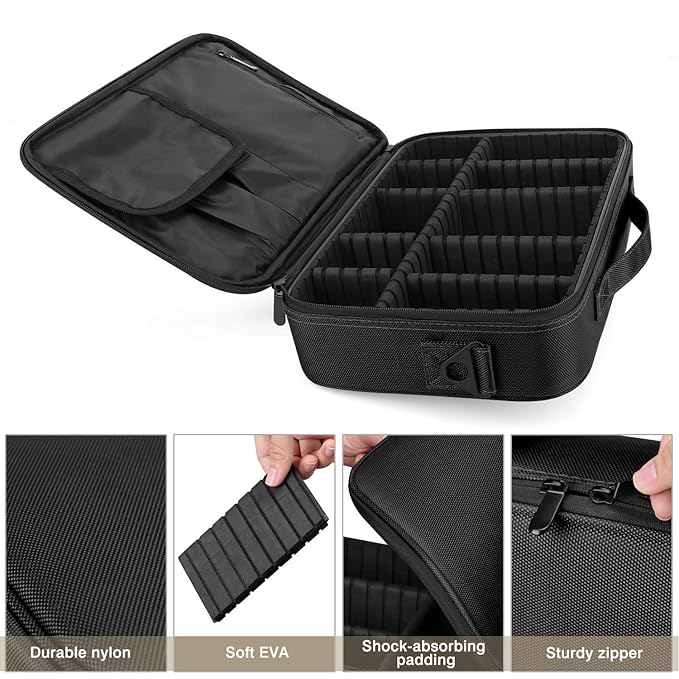 Makeup Nail Art Cosmetics Box Travel Makeup Case PU Leather Professional Cosmetic Train Cases Artist Storage Bag Make Up Tool Boxes Brushes Bags (Large Black)