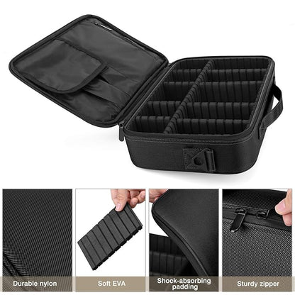 Makeup Nail Art Cosmetics Box Travel Makeup Case PU Leather Professional Cosmetic Train Cases Artist Storage Bag Make Up Tool Boxes Brushes Bags (Large Black)