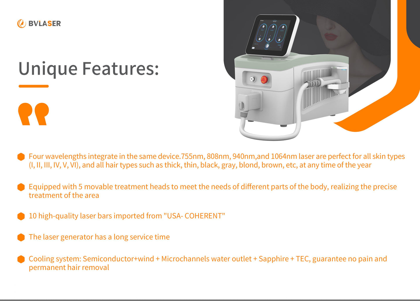BV Laser – 4 Wavelength Diode Laser Hair Removal Machine (FDA Approved)