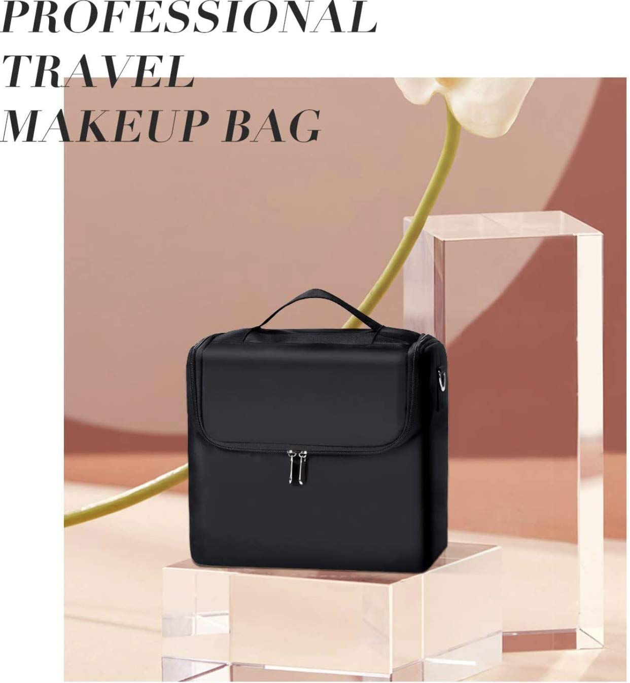 Welocity Professional Vanity Box Cosmetic Bag Organizer For Home And Travel (Large)(Black), 24.5 Cm