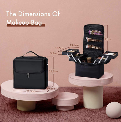 Welocity Professional Vanity Box Cosmetic Bag Organizer For Home And Travel (Large)(Black), 24.5 Cm