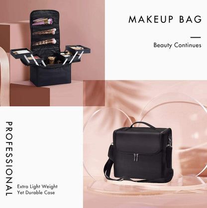 Welocity Professional Vanity Box Cosmetic Bag Organizer For Home And Travel (Large)(Black), 24.5 Cm