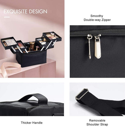 Welocity Professional Vanity Box Cosmetic Bag Organizer For Home And Travel (Large)(Black), 24.5 Cm