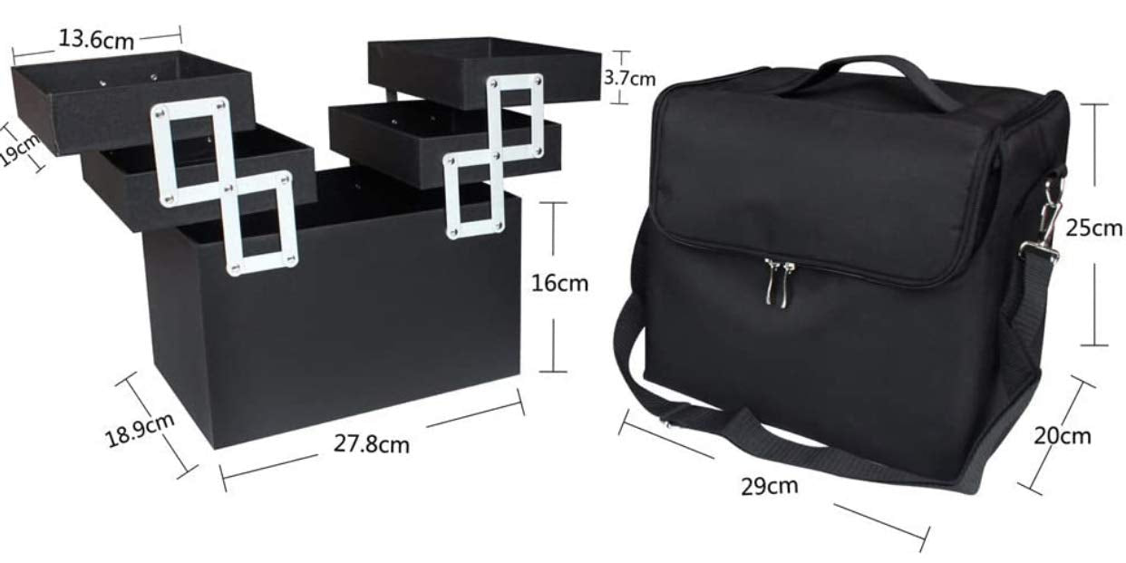 Welocity Professional Vanity Box Cosmetic Bag Organizer For Home And Travel (Large)(Black), 24.5 Cm