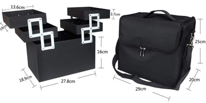 Welocity Professional Vanity Box Cosmetic Bag Organizer For Home And Travel (Large)(Black), 24.5 Cm