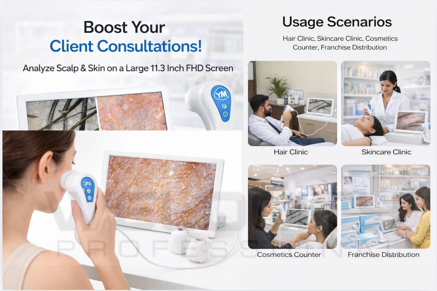 Hair & Skin Analyzer Dermascope – 11.3 Inch HD Display (50X / 200X)
