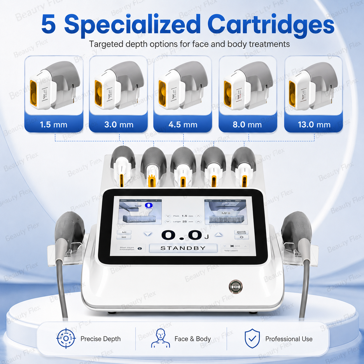 7D HIFU five cartridges with 1.5mm 3.0mm 4.5mm 8.0mm 13.0mm treatment depths